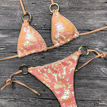 Load image into Gallery viewer, Shiny Solid Bikini Swimsuit Halter Swimwear Bathing Suit Women Bling Sequin Bikini Set Beach Wear Women Shiny Bikini Micro String Two Pieces Swimsuit Female Summer Swimwear