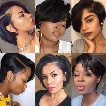 Load image into Gallery viewer, Short Bob Wig Pixie Cut Wig Straight Human Hair Wigs T Part Transparent Lace Wig For Women Pre plucked Hairline Human Hair Wig For Black Women Gifts for Girlfriends
