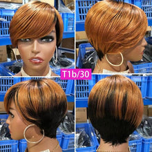 Load image into Gallery viewer, Short Pixie Cut Wig Human Hair Wigs Straight Bob Wigs With Bangs Full Machine Human Hair Wig for Black Women Black & Ombre Wigs For Black Women Gifts for Girlfriends