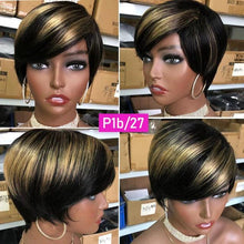 Load image into Gallery viewer, Short Pixie Cut Wig Human Hair Wigs Straight Bob Wigs With Bangs Full Machine Human Hair Wig for Black Women Black & Ombre Wigs For Black Women Gifts for Girlfriends