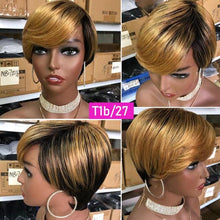 Load image into Gallery viewer, Short Pixie Cut Wig Human Hair Wigs Straight Bob Wigs With Bangs Full Machine Human Hair Wig for Black Women Black & Ombre Wigs For Black Women Gifts for Girlfriends