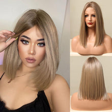 Load image into Gallery viewer, Short Straight Lace Front Synthetic Wigs Blonde Shoulder Length Natural Wigs Daily Cosplay Party Wigs for Women Wigs For Black Women Wigs For Cosplay