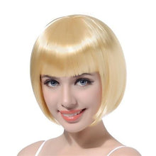 Load image into Gallery viewer, Short Straight Synthetic Blonde Pink Red Black Brown Blue 10" Bob Wigs with Bangs for Women Halloween Cosplay Party For Black Women Gifts for Girlfriends
