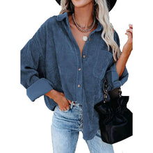 Load image into Gallery viewer, Sidefeel Women Corduroy Long Sleeve Button Down Shirt Oversized Jacket Tops