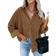 Load image into Gallery viewer, Sidefeel Women Corduroy Long Sleeve Button Down Shirt Oversized Jacket Tops