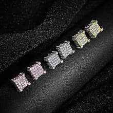 将图片加载到图库查看器,Silver Micro Pave Stud Earrings Clear Square 3D Sidestones