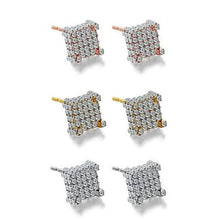 将图片加载到图库查看器,Silver Micro Pave Stud Earrings Clear Square 3D Sidestones