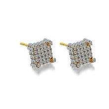 将图片加载到图库查看器,Silver Micro Pave Stud Earrings Clear Square 3D Sidestones