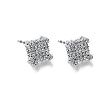 将图片加载到图库查看器,Silver Micro Pave Stud Earrings Clear Square 3D Sidestones