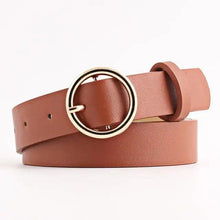 Load image into Gallery viewer, Simple Double Round Buckle PU Leather Waist Strap Vintage Design Double O-Ring Buckle Women Leather Belt For Jeans And Dresses
