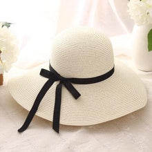 Load image into Gallery viewer, Simple Foldable Wide Floppy Girls Straw Hat Sun Hat Classic New Trendy Big Beach Summer Hats Retro Design Breathable Summer Hat UV Protection Beach Women Travel Cap Portable Female Cap