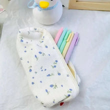 Load image into Gallery viewer, Simple Small Flowers White Fresh Style Pencil Bag Students Pencil Cases Unique Makeup Lightweight Cosmetic Bag Pouch