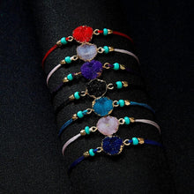 Load image into Gallery viewer, Simple Stone Charm Bracelet Colorful Black Red String Braided Couple Bracelets Wish Card Jewelry Handmade Woven Thread Rope String Nature Stone Beads Charm Bracelet Cuff Bangles With Message Card 18-30cm
