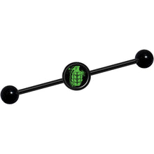 Load image into Gallery viewer, 14G Green Grenade Black Industrial Barbell 37mm