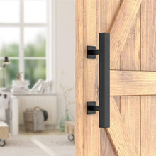 Load image into Gallery viewer, Sliding Barn Door Handle Pull Cabinet Flush Hardware Set Wood Door Handle Interior Door Furniture Handle Hardware Sliding Barn Door Pull Handle with Flush Hardware Set Heavy Duty Solid Square Rustic Style Black Powder Coated Finish