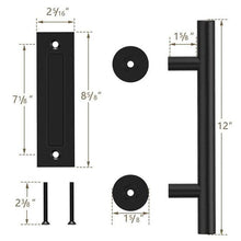 Load image into Gallery viewer, Sliding Barn Door Handle Pull Cabinet Flush Hardware Set Wood Door Handle Interior Door Furniture Handle Hardware Sliding Barn Door Pull Handle with Flush Hardware Set Heavy Duty Solid Square Rustic Style Black Powder Coated Finish