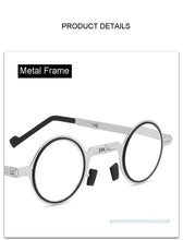 将图片加载到图库查看器,Small Metal Round Folding Reading Glasses Retro Circle Blue Light Computer Grade Glasses Narrow Eyeglasses Frame And Anti Glare Reading Glasses Foldable Computer Reading Glasses For Men +3.5