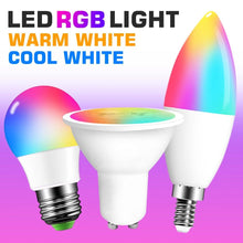Load image into Gallery viewer, Smart For Home LED Light Bulb E27 E14 GU10 B22 220V 110V Spot Magic Changeable Lamp Lampada+IR Control Decoration RGB White Compatible with Alexa Google Home, RGBCW Smart GU10 Bulb, WiFi Smart LED Spot Light Bulb Indoor Decoration