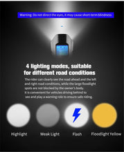 Load image into Gallery viewer, Smart Waterproof Bicycle Light USB Rechargeable Bike Front Light Flashlight With Bike Computer LCD Speedometer Waterproof Bicycles Light And Odometer Horn For Safe Cycling 4 Modes Fits For All Mountain Road Bikes