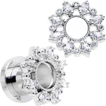 Load image into Gallery viewer, 0G Clear Gem Flower Frame Screw Fit Tunnel Plug Set