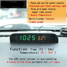 Load image into Gallery viewer, Solar Car Digital Clock Thermometer Dual Color Display Smart Switch High Precision LED Digital Clock Dashboard Solar Powered Car Electronic Clock Stick-On Luminous Car Clock Dashboard Auto Clock Car Watch Clock with Adjustable Brightness Date Temperature