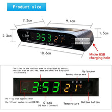 Load image into Gallery viewer, Solar Car Digital Clock Thermometer Dual Color Display Smart Switch High Precision LED Digital Clock Dashboard Solar Powered Car Electronic Clock Stick-On Luminous Car Clock Dashboard Auto Clock Car Watch Clock with Adjustable Brightness Date Temperature