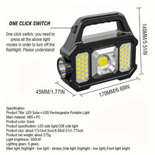 Load image into Gallery viewer, Solar Portable Flashlight & Handheld Searchlight with Side Lights