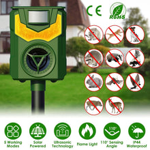 Load image into Gallery viewer, Solar Ultrasonic Animal Repeller with Flame Light USB Charge Motion Sensor