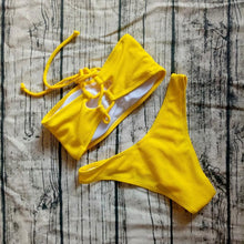 Load image into Gallery viewer, Solid Bikini Swimsuit Women Bikini Set Off Shoulder Swimwear Two Piece Strap Bikini Sets for Women High Waist Teens Bathing Suits Off Shoulder Swimsuit Beachwear