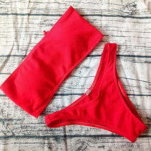Load image into Gallery viewer, Solid Bikini Swimsuit Women Bikini Set Off Shoulder Swimwear Two Piece Strap Bikini Sets for Women High Waist Teens Bathing Suits Off Shoulder Swimsuit Beachwear