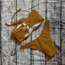 Load image into Gallery viewer, Solid Bikini Swimsuit Women Bikini Set Off Shoulder Swimwear Two Piece Strap Bikini Sets for Women High Waist Teens Bathing Suits Off Shoulder Swimsuit Beachwear