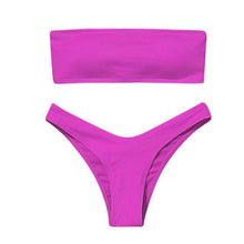 Load image into Gallery viewer, Solid Bikini Swimsuit Women Bikini Set Women Strapless Ribbed Bikini Set Lace Up High Cut Two Piece Swimsuit Bathing Suit Two Piece Tube Top Swimwear Female Bather Swimming Suit