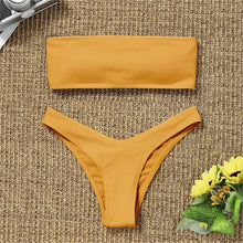 Load image into Gallery viewer, Solid Bikini Swimsuit Women Bikini Set Women Strapless Ribbed Bikini Set Lace Up High Cut Two Piece Swimsuit Bathing Suit Two Piece Tube Top Swimwear Female Bather Swimming Suit