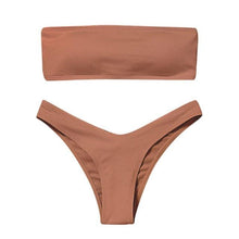 Load image into Gallery viewer, Solid Bikini Swimsuit Women Bikini Set Women Strapless Ribbed Bikini Set Lace Up High Cut Two Piece Swimsuit Bathing Suit Two Piece Tube Top Swimwear Female Bather Swimming Suit