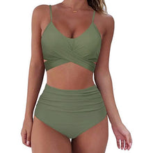 将图片加载到图库查看器,Solid Swimwear Women Top Swimsuit Bikini Solid Push Up High Cut Lace Up Halter Bikini Set Women High Waist Bikini Twist Front Swimsuits Lace Up Bikini Tops 2 Piece Bathing Suits Summer Swimsuit