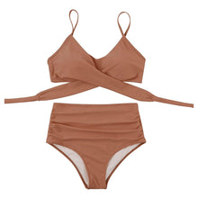将图片加载到图库查看器,Solid Swimwear Women Top Swimsuit Bikini Solid Push Up High Cut Lace Up Halter Bikini Set Women High Waist Bikini Twist Front Swimsuits Lace Up Bikini Tops 2 Piece Bathing Suits Summer Swimsuit