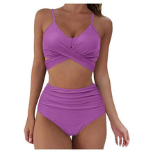 将图片加载到图库查看器,Solid Swimwear Women Top Swimsuit Bikini Solid Push Up High Cut Lace Up Halter Bikini Set Women High Waist Bikini Twist Front Swimsuits Lace Up Bikini Tops 2 Piece Bathing Suits Summer Swimsuit