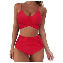 将图片加载到图库查看器,Solid Swimwear Women Top Swimsuit Bikini Solid Push Up High Cut Lace Up Halter Bikini Set Women High Waist Bikini Twist Front Swimsuits Lace Up Bikini Tops 2 Piece Bathing Suits Summer Swimsuit