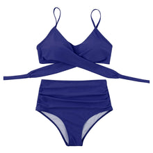 将图片加载到图库查看器,Solid Swimwear Women Top Swimsuit Bikini Solid Push Up High Cut Lace Up Halter Bikini Set Women High Waist Bikini Twist Front Swimsuits Lace Up Bikini Tops 2 Piece Bathing Suits Summer Swimsuit