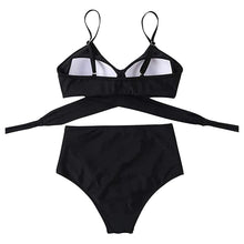 将图片加载到图库查看器,Solid Swimwear Women Top Swimsuit Bikini Solid Push Up High Cut Lace Up Halter Bikini Set Women High Waist Bikini Twist Front Swimsuits Lace Up Bikini Tops 2 Piece Bathing Suits Summer Swimsuit
