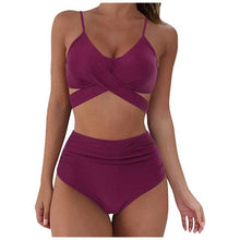 将图片加载到图库查看器,Solid Swimwear Women Top Swimsuit Bikini Solid Push Up High Cut Lace Up Halter Bikini Set Women High Waist Bikini Twist Front Swimsuits Lace Up Bikini Tops 2 Piece Bathing Suits Summer Swimsuit