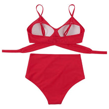 将图片加载到图库查看器,Solid Swimwear Women Top Swimsuit Bikini Solid Push Up High Cut Lace Up Halter Bikini Set Women High Waist Bikini Twist Front Swimsuits Lace Up Bikini Tops 2 Piece Bathing Suits Summer Swimsuit