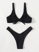 Load image into Gallery viewer, Solid Tie Bikini Padded Bra High Leg Bandage Push Up Bikini Set Brazilian Swimsuit Women Swimwear Rib Bikini Set High Cut Spaghetti Strap Two Piece Swimsuit Bathing Suit