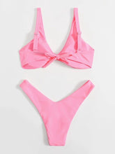 Load image into Gallery viewer, Solid Tie Bikini Padded Bra High Leg Bandage Push Up Bikini Set Brazilian Swimsuit Women Swimwear Rib Bikini Set High Cut Spaghetti Strap Two Piece Swimsuit Bathing Suit