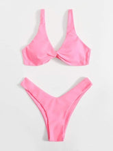 Load image into Gallery viewer, Solid Tie Bikini Padded Bra High Leg Bandage Push Up Bikini Set Brazilian Swimsuit Women Swimwear Rib Bikini Set High Cut Spaghetti Strap Two Piece Swimsuit Bathing Suit