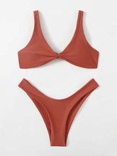 Load image into Gallery viewer, Solid Tie Bikini Padded Bra High Leg Bandage Push Up Bikini Set Brazilian Swimsuit Women Swimwear Rib Bikini Set High Cut Spaghetti Strap Two Piece Swimsuit Bathing Suit