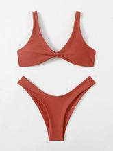 Load image into Gallery viewer, Solid Tie Bikini Padded Bra High Leg Bandage Push Up Bikini Set Brazilian Swimsuit Women Swimwear Rib Bikini Set High Cut Spaghetti Strap Two Piece Swimsuit Bathing Suit