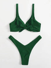 Load image into Gallery viewer, Solid Tie Bikini Padded Bra High Leg Bandage Push Up Bikini Set Brazilian Swimsuit Women Swimwear Rib Bikini Set High Cut Spaghetti Strap Two Piece Swimsuit Bathing Suit