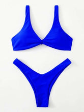 Load image into Gallery viewer, Solid Tie Bikini Padded Bra High Leg Bandage Push Up Bikini Set Brazilian Swimsuit Women Swimwear Rib Bikini Set High Cut Spaghetti Strap Two Piece Swimsuit Bathing Suit