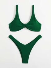 Load image into Gallery viewer, Solid Tie Bikini Padded Bra High Leg Bandage Push Up Bikini Set Brazilian Swimsuit Women Swimwear Rib Bikini Set High Cut Spaghetti Strap Two Piece Swimsuit Bathing Suit